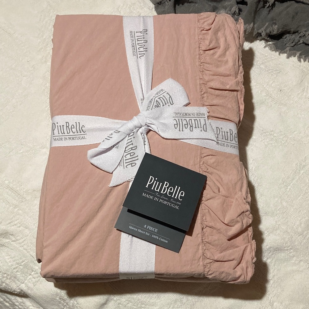 PiuBelle Pink dusty rose queen ruffle Home Bedding Sheet